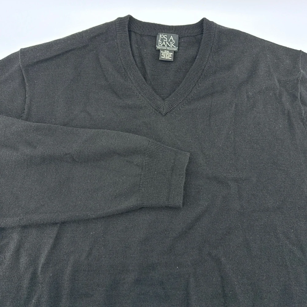 Jos A Bank V Neck Sweater Men XXL Executive Collection Black Merino Wool  Blend‎